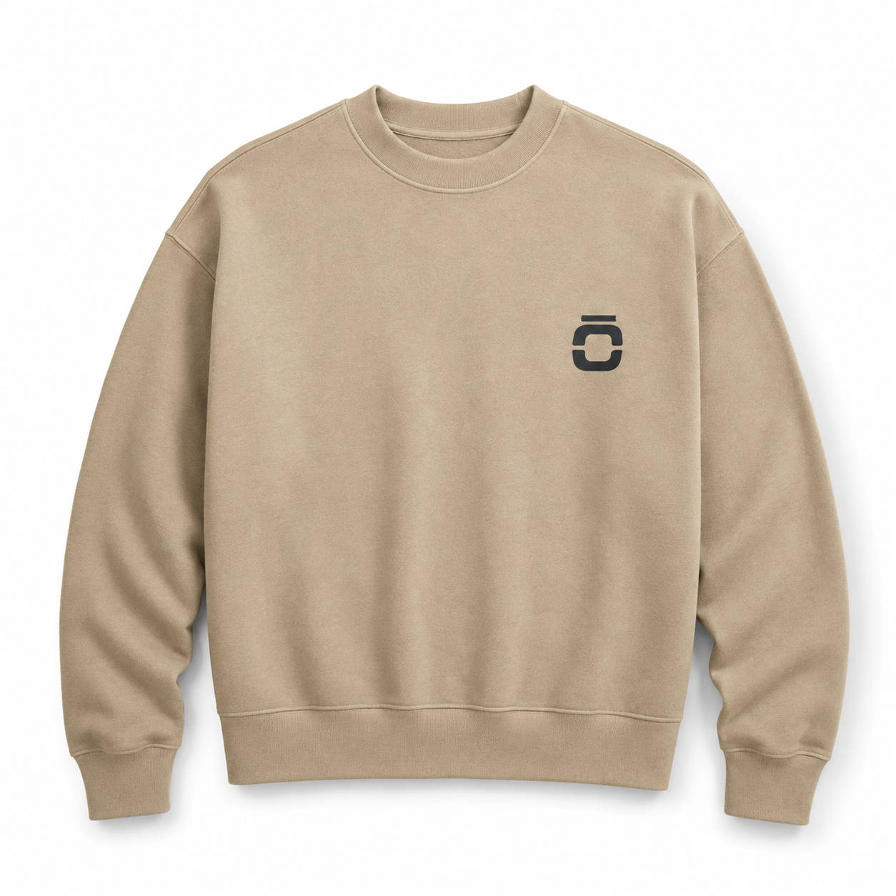 Artevō khaki crewneck jumper, front view, showing Artevō Jiu Jitsu Academy ō wordmark