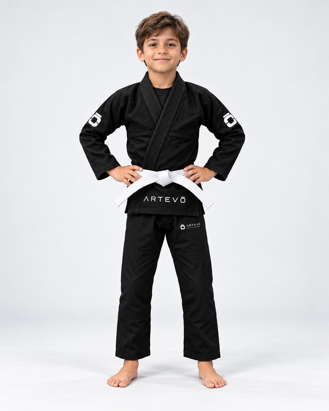 Artevo kids black gi front view