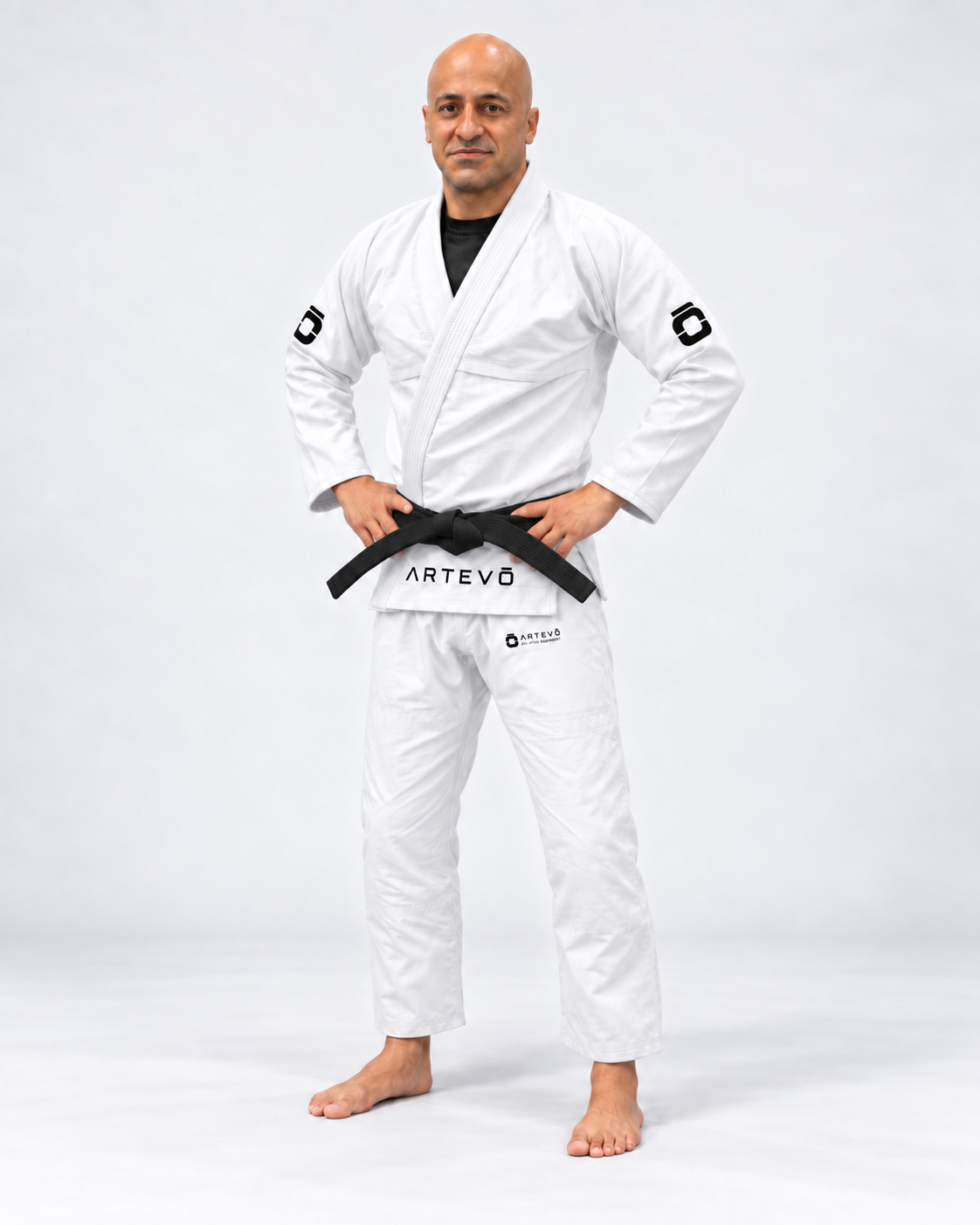 Artevo white adult gi front/side view